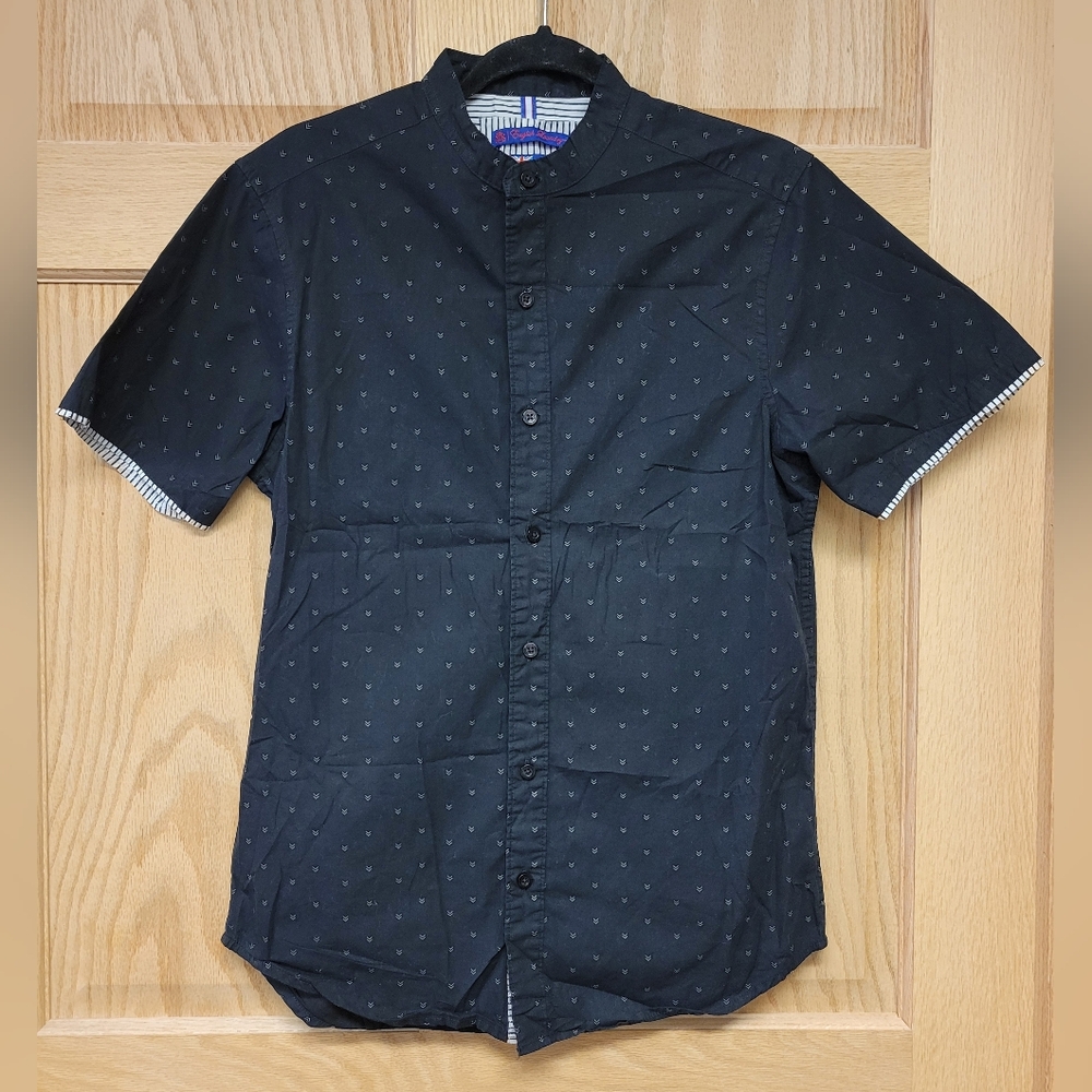 English Laundry Mens Button Up Shirt  Black White Short Sleeve Size Small